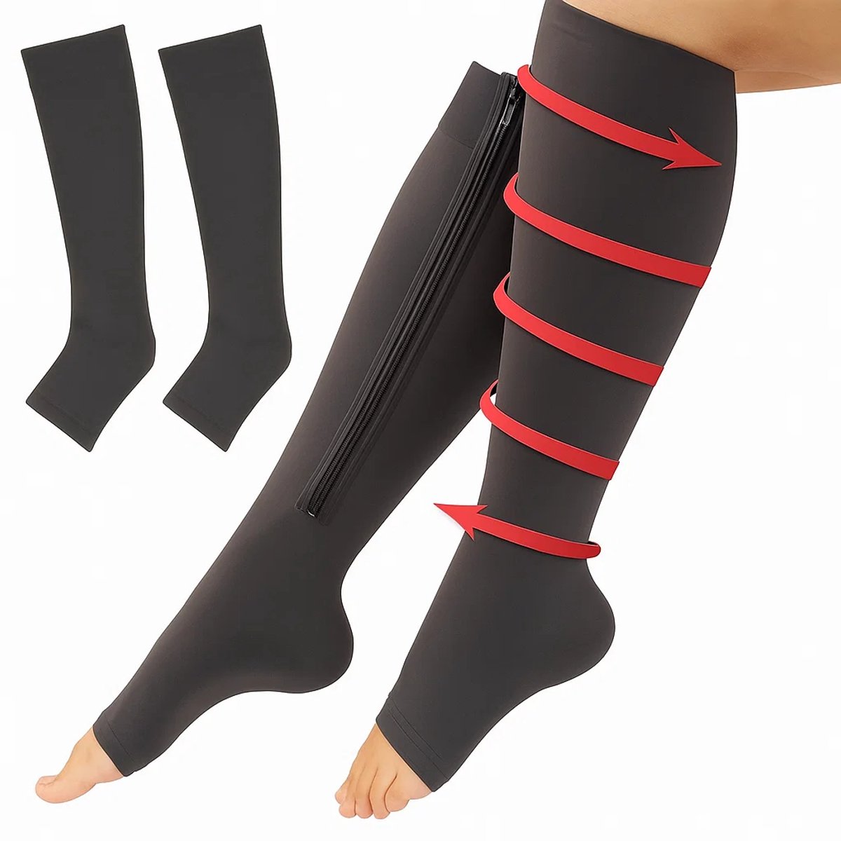 4 Pairs of Compression Stockings with Zipper | Compression Socks | Support Stockings | Airplane Socks | Anti-Fatigue | Size L/XL (40-45) | Black