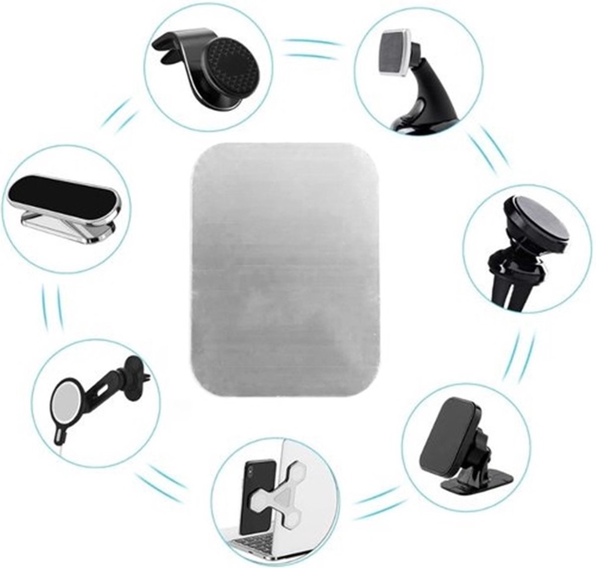 2x Metal Square Plate for Phone | Self-Adhesive Magnetic | Phone Holder | Phone Sticker | Metal Phone Plate | Round | Silver