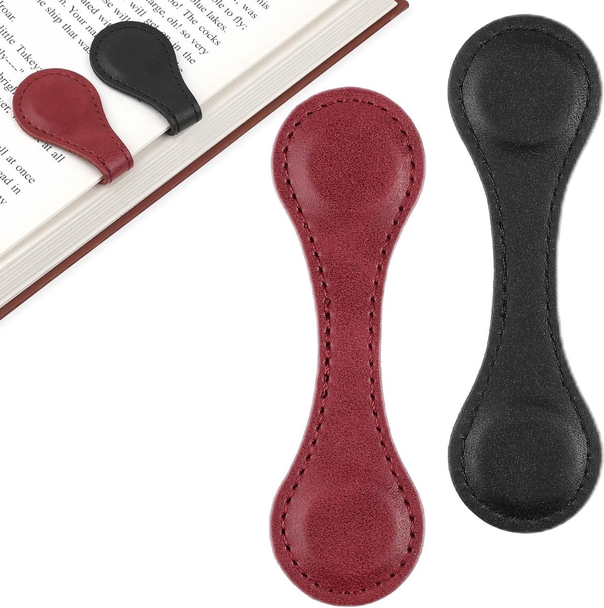 Bookmarks - 2 Pieces - Bookmark - Bookmark - Book Accessories - Page Holder - Page Holder - Magnetic Bookmark - For Both Boys And Girls - For Books/Stationery - Children - Leather - Black And Red