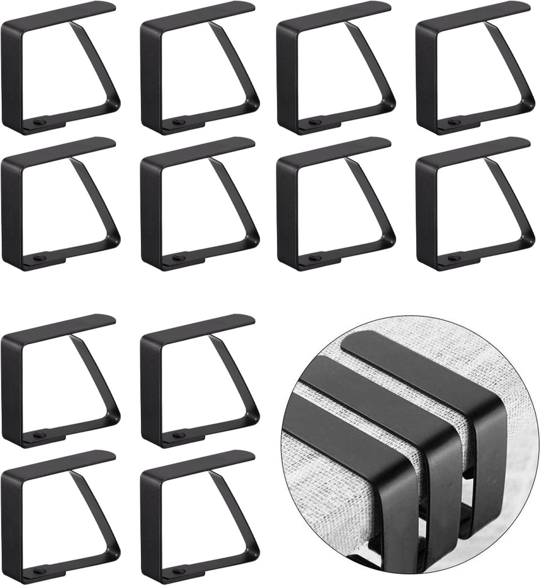 Tablecloth Clips - 12 Pieces - Tablecloth Clips - Table Linen Clips - Small Clips - Adjustable Tablecloth Holders - Table Accessories - Garden Items - Tablecloth Securing - For Thick Tables - For Thick Garden Tables - Stainless Steel - 5 x 4 Cm
