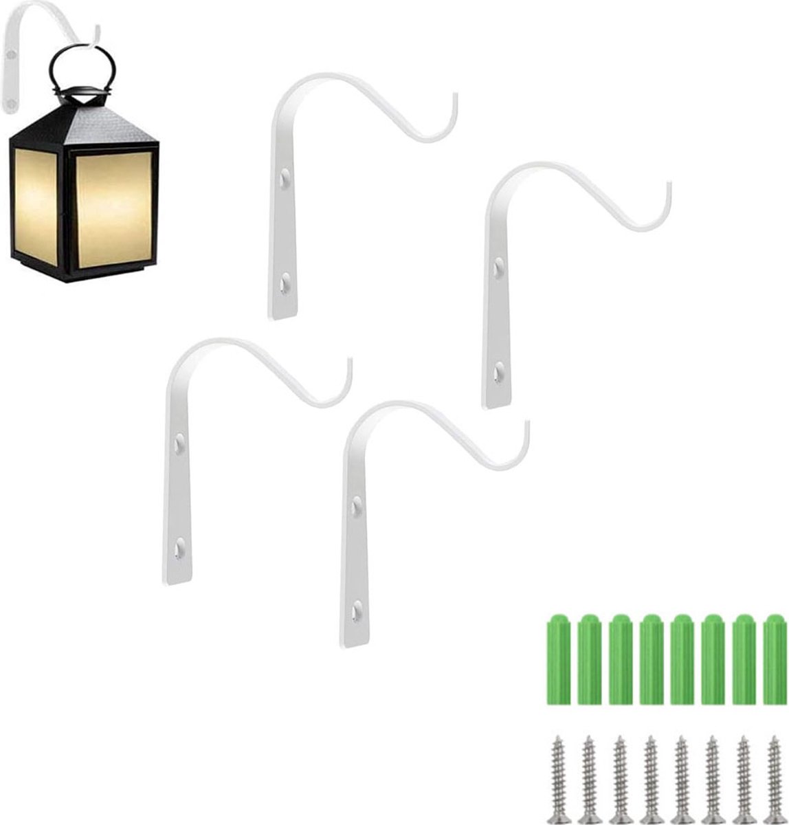 Metal Plant Hook - 4 Pieces - Flowerpot Hook - Wall Hook for Plants - Hanging Basket Wall Hook - Wall Decoration - Incl. Screws - Indoor or Outdoor - Hanger for Plants or Decoration - Lantern Hook - Garden Hook - for Plantpots - White