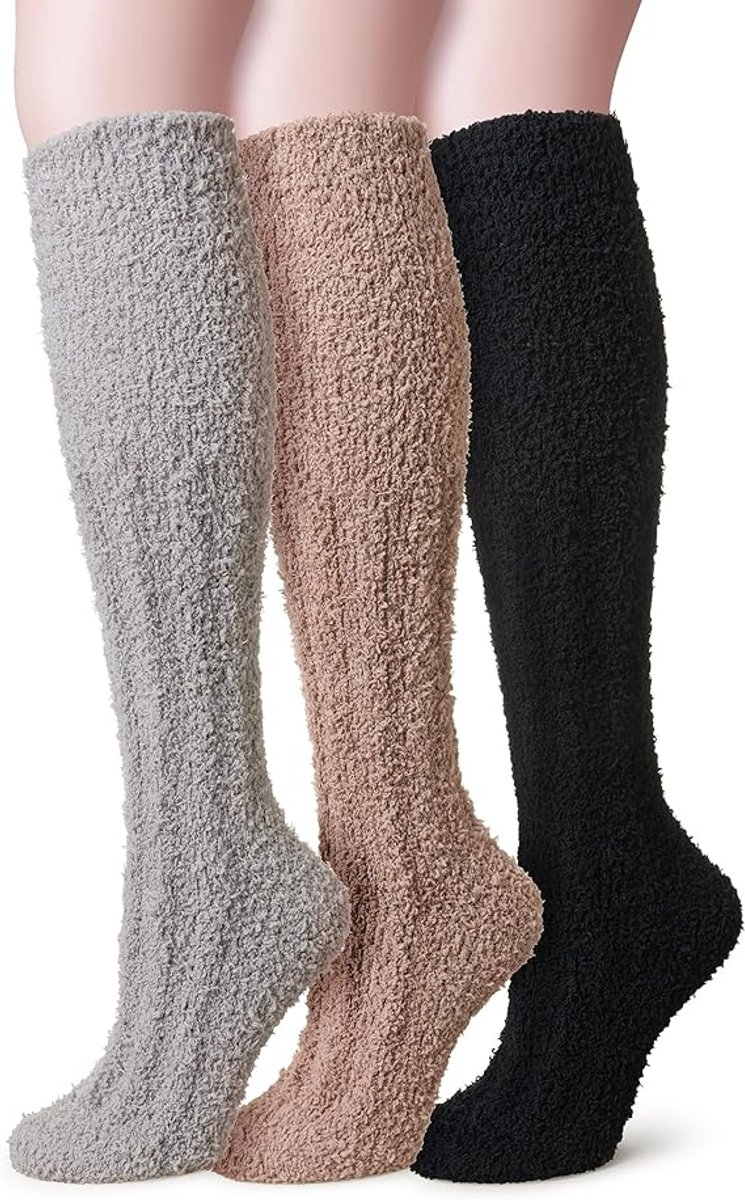 3 Pairs - socks - Knee socks - Warm Fuzzy Fleece Socks - Women's House Socks - Warm Winter Socks - Fluffy Socks - Sleep Socks - House Socks - keep warm - coral fleece - Plush and comfortable - thick plush socks - center tube socks
