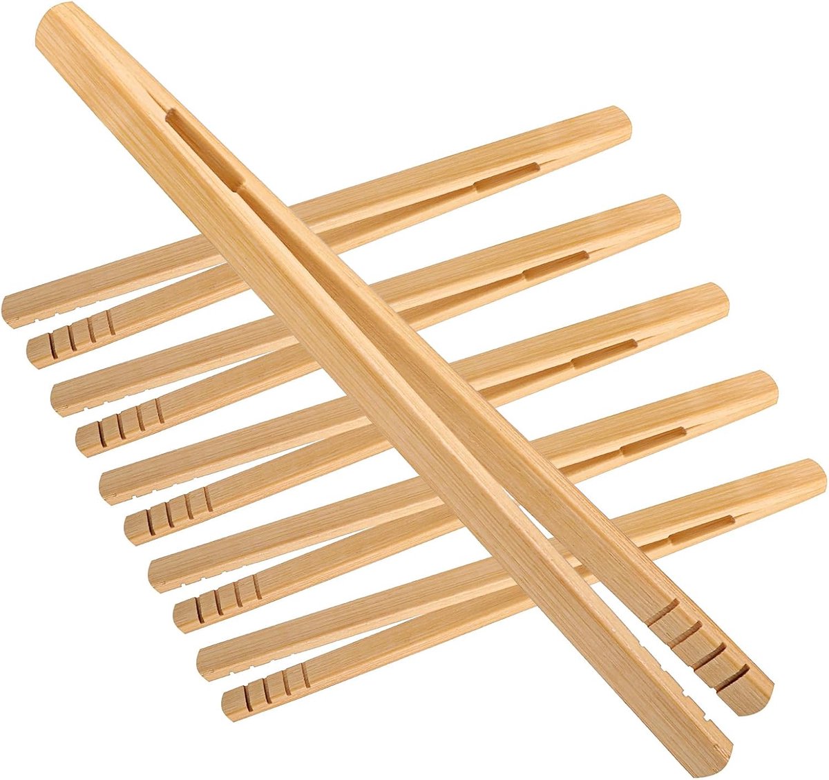pieces - Food tongs - BBQ tongs - Meat tongs - Kitchen tongs - Bamboo Barbecue tongs - Toaster tongs - Cooking tongs - bamboo tongs - kitchen utensil - with easy grip - for fruit, bread, pickles, cheese, bacon, muffins, barbecue dishes - 18 cm