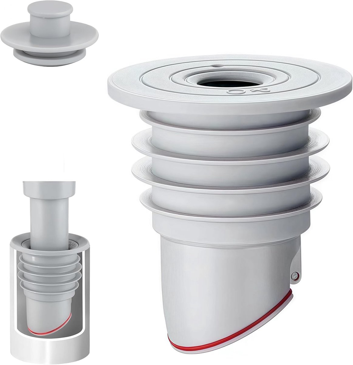 Washing machine drain plug - Sealing ring - suitable pipe inner diameter 45-50 mm - Drain plug - Sewer seals - Floor drain plug cover - drain pipe seal - anti-odor drain seal - with lid - for home, kitchen and bathroom - grey