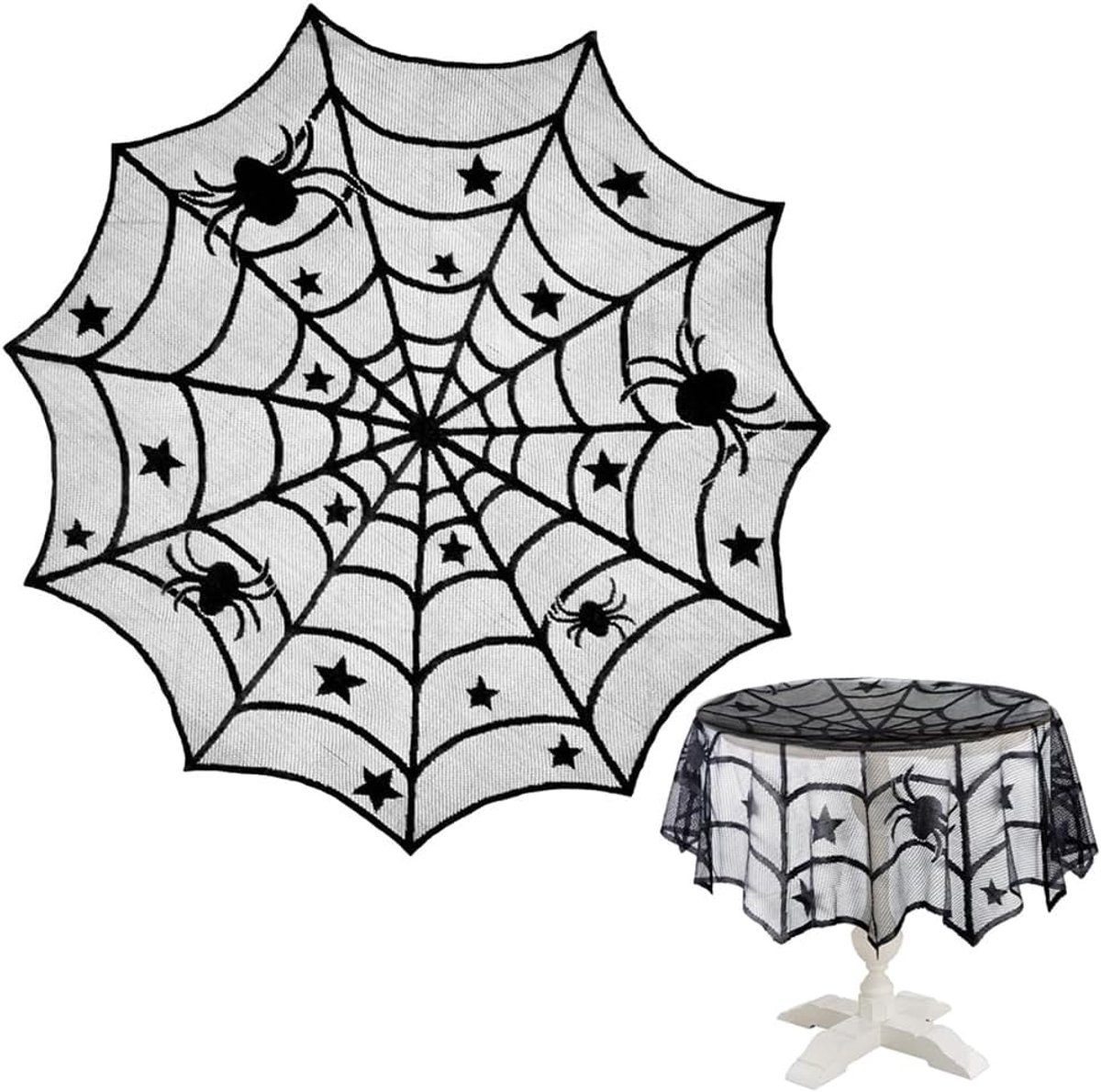 Tablecloth - 102 cm - Halloween tablecloth - table runner - round tablecloth - Halloween table decoration - black round lace spiderweb tablecloth - Interior decoration - lace tablecloth - Halloween party ornament - for Kitchen, Dining Table, Party Su