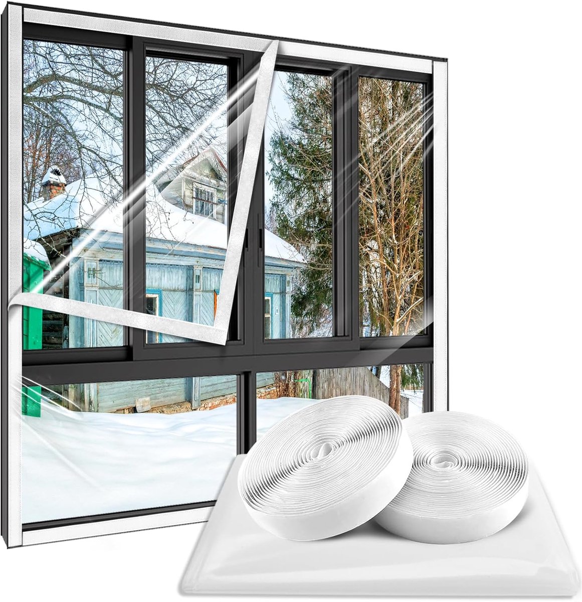 Window Film - Thermal Insulation for Windows - Window Film Insulation Sealing Set - Winter Window Insulation Set - Window Insulation Film - Winter Insulation Window Covering Set - Self-Adhesive - with Velcro - for windows and skylights - transparent