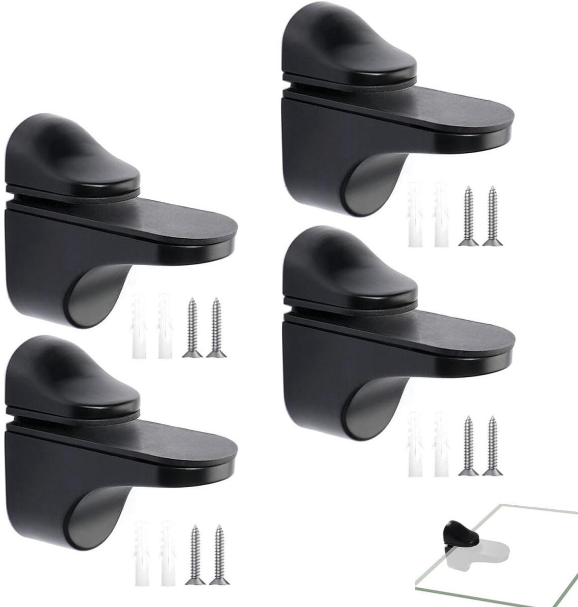 4 pieces - Glass clamp - Glass shelf brackets - Adjustable - Glass shelf bracket - fishmouth glass clip - wall mounting bracket - zinc alloy - furniture accessories - hardware accessories - with screws - for shelves of 3-20 mm thickness - 56*24*50 mm