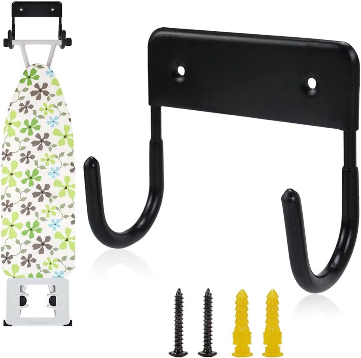 Ironing board holder - Ironing board hanging system - Hook for ironing board - Wall-mounted ironing board holder - Ironing board organizer - Hook - Storage hooks - wall hooks - tool hooks - for laundry rooms, garages and storage rooms - 12*11*6 cm -