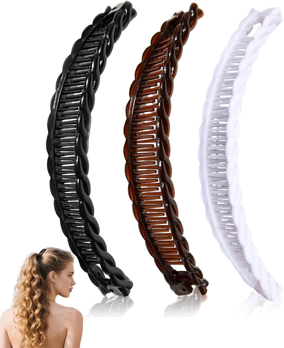 pieces - Banana clamp - Hair clip - Hair accessories - Hairpin - Banana hair clips - Ponytail clamp - Decorative ponytail clamp - Non-slip wearable hairpin - Hair clips for women - For women and girls with thin and thick hair - 15 cm - Black, white,