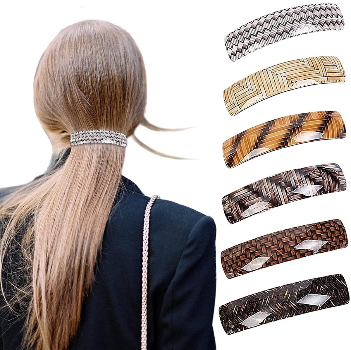 6 pieces - hair clips for women - hair clip - French vintage hair clips - retro hair clip - hair accessories - with snap fasteners - for fine and medium-thick hair - beautiful hair clips for women and girls - 6 checkered patterns