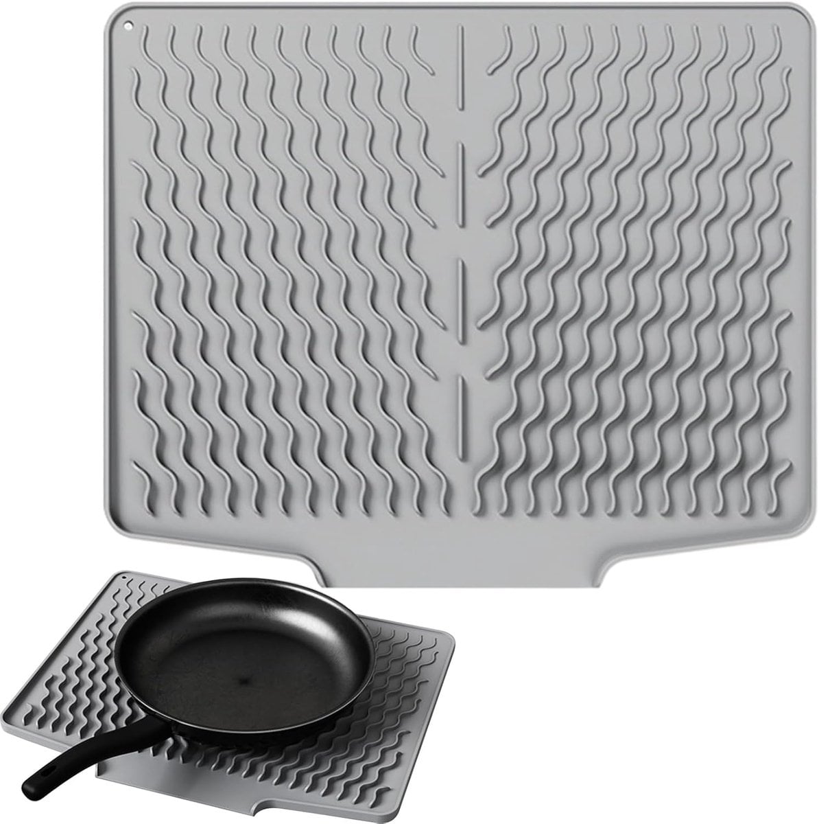 39*32 cm - Drain mat - Countertop drying mat - Foldable silicone drainer - kitchen drying mat - non-slip - silicone drainer - for the sink, for kitchen utensils, cups, fruit and vegetables - grey