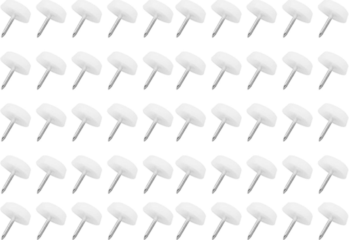 50 pieces - Chair leg protectors - Floor gliders - Floor protector - Chair leg protectors - Furniture gliders - with nail - 20mm - for table chair legs - white - plastic - Round - Floor and furniture protection - Chair parts - Anti-scratch