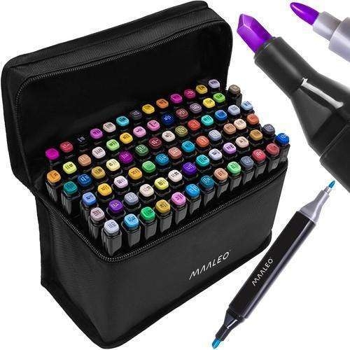 Marker Pens Double-Sided 80-Pack Multicolored with Case