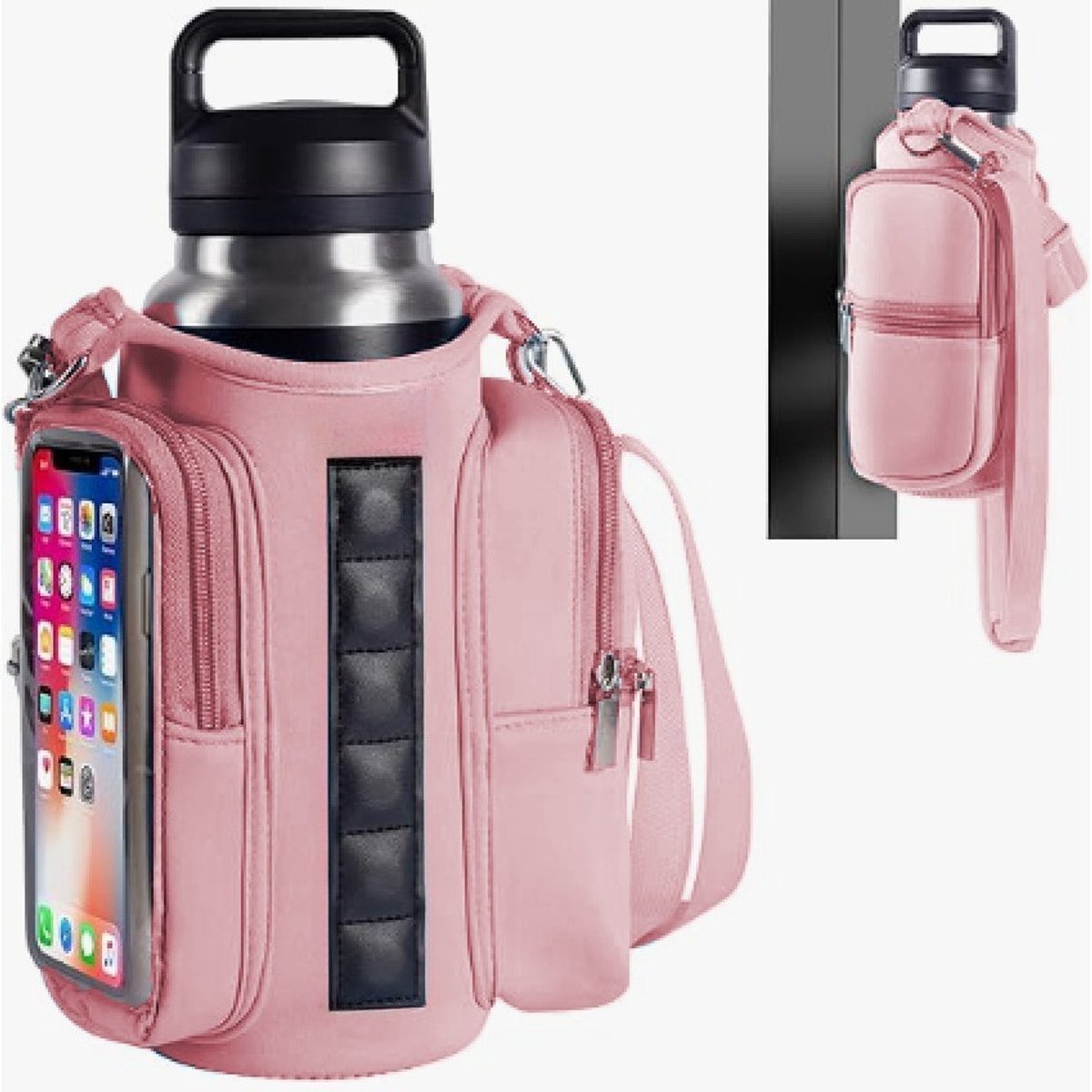 Magnetic Sports Bag with Adjustable Shoulder Strap - Includes Water Bottle Holder and Pocket - for Sports, Workouts, Travel & Work（Pink）