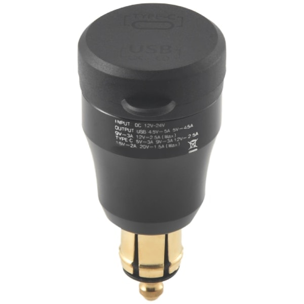 Motorcycle Waterproof Fast Charger with USB Type-C Port 12V/24V Qc3.0 Power Din Connector Black