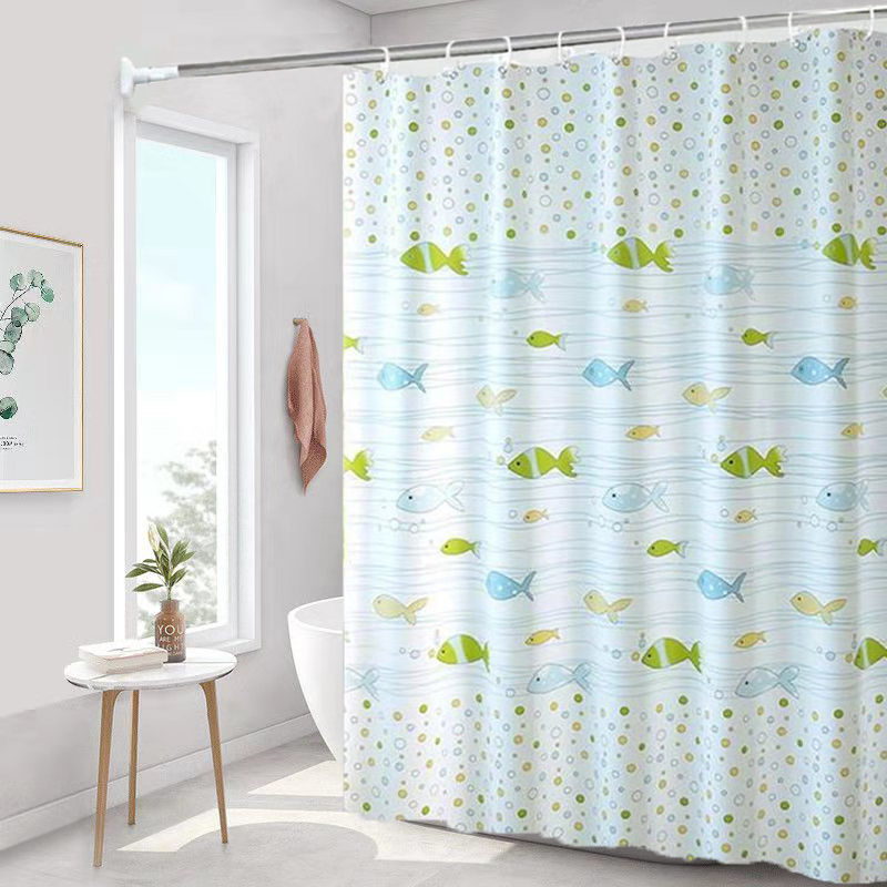 Shower curtain waterproof and mildew-resistant shower curtain fresh fish single curtain 200 width * 240 height [suspension rings included] P 200*240+ring