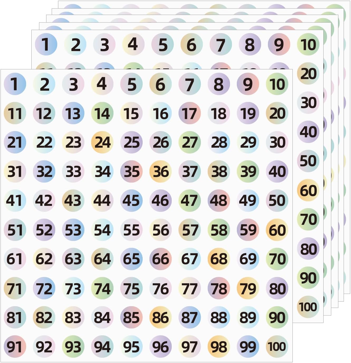 3000Pcs Consecutive Number Stickers, 0.4 inch Small Round Numbered Stickers, 1 to 100 Vinyl Consecutive Number Labels for Storage/Organizing/Boxes/Indoor/Outdoor(Gradient Color)