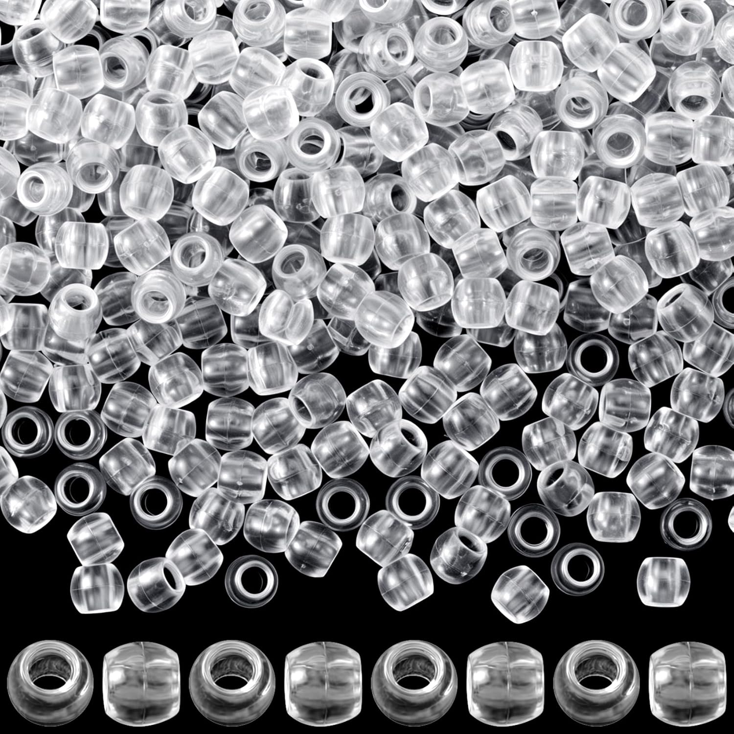 150pcs Clear Hair Beads for Braids, Plastic Loc Dreadlock Large Hole Pony Beads, Crystal Hair Bead Assortments Decoration for Jewelry Making Bracelets Necklaces DIY Crafts- 0.47x0.39in