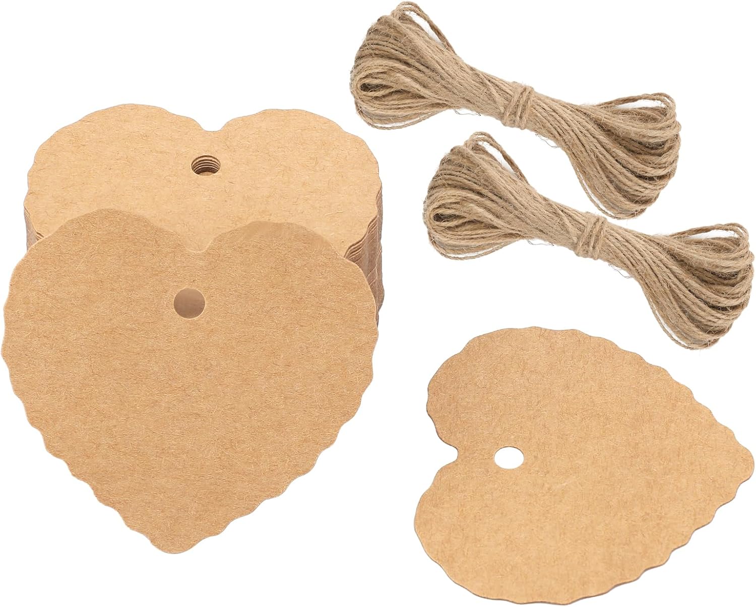Kraft Paper Gift Tags with String, 100PCS Heart Gift Tags, Brown Blank Hang Tag, Valentines Heart Shaped Name Label Tag for Present Wrapping, Valentine, Wedding Party Favors