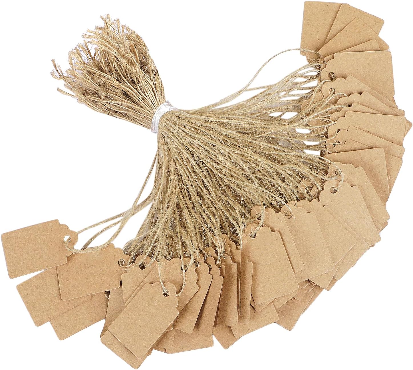 200 Pcs Price Tag with String Attached Writable Brown Kraft Paper Tags with Jute Twine Hang Tag Price Display Labels for Clothing Jewelry Blank Merchandise Marking Tags, 1 3/8" x 7/8"