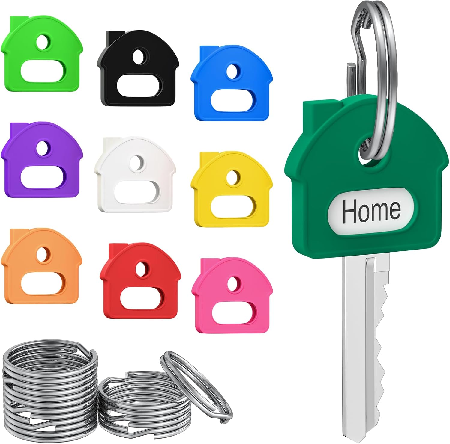 10 Pcs Key Covers Caps, 1" Key Identifiers with Labels, Soft Stretchy Key Covers for House Key, Cute Key Head Protectors for Standard Keys (Not for Odd-Shaped Keys), 10 Colors