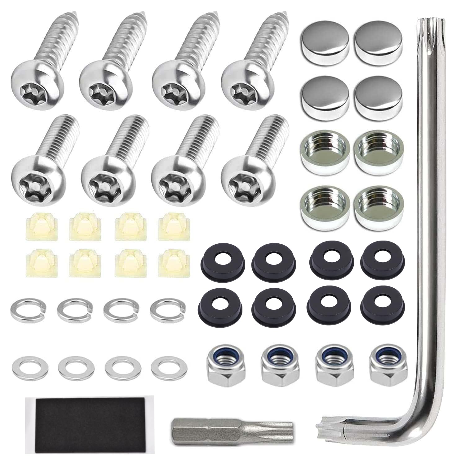 Anti Theft License Plate Screw Kit Tamper Proof License Screws Car License Plate Bolts 304 Stainless Steel Plate Mounting Hardware - 1/4’’ Screws with Chrome Screw Caps