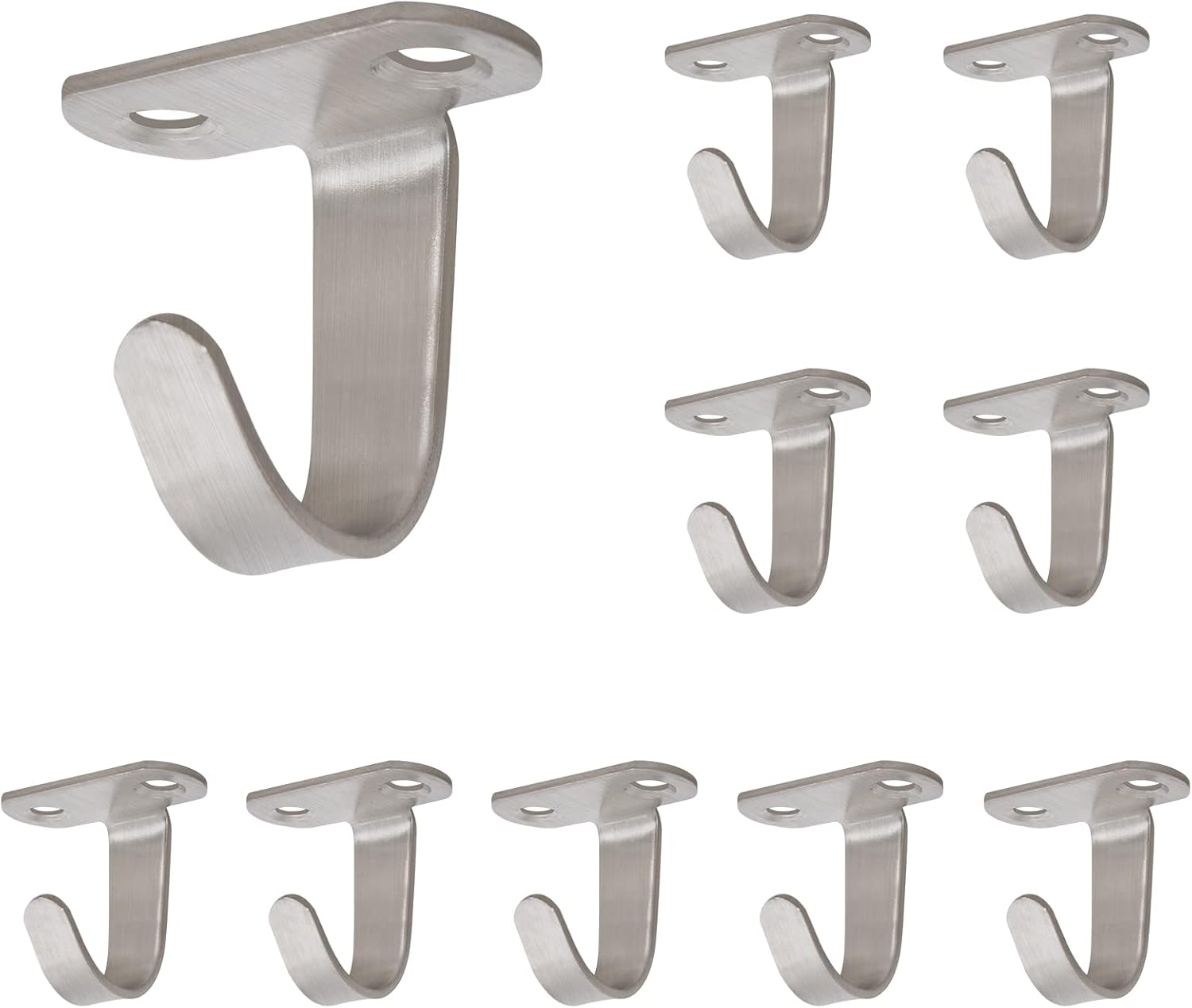Stainless Steel Screw Mounted Ceiling Hooks, Under-Shelf Towel/Robe Clothes Hook Heavy Duty Coat Hanger for Bathroom Kitchen Cabinet Garage, 10 Pack (Brushed Nickel)