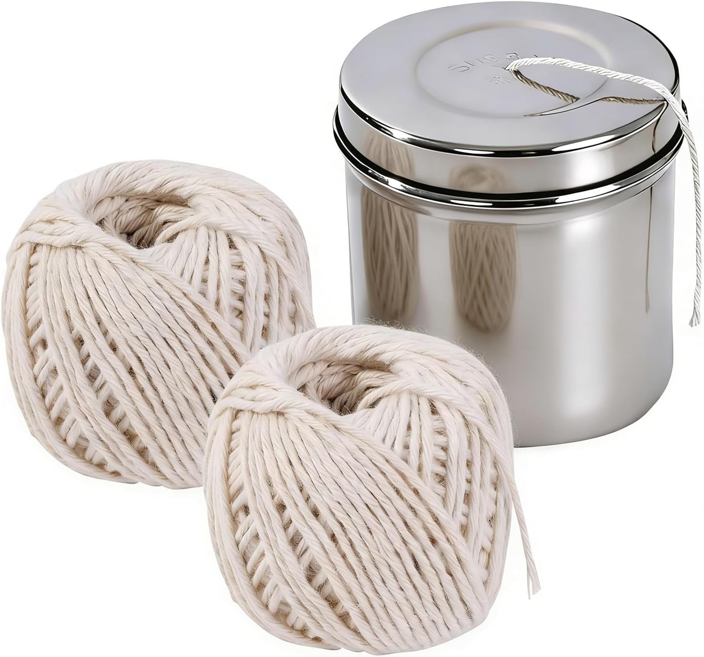 Kitchen Twine with with Stainless Steel Dispenser, 2 Pack 216FT Cooking Twine, 2MM Natural Cotton Butcher Twines for Meat, Turkey, Roast & Kitchen Use, Center Pull Butcher Twines for Cooking