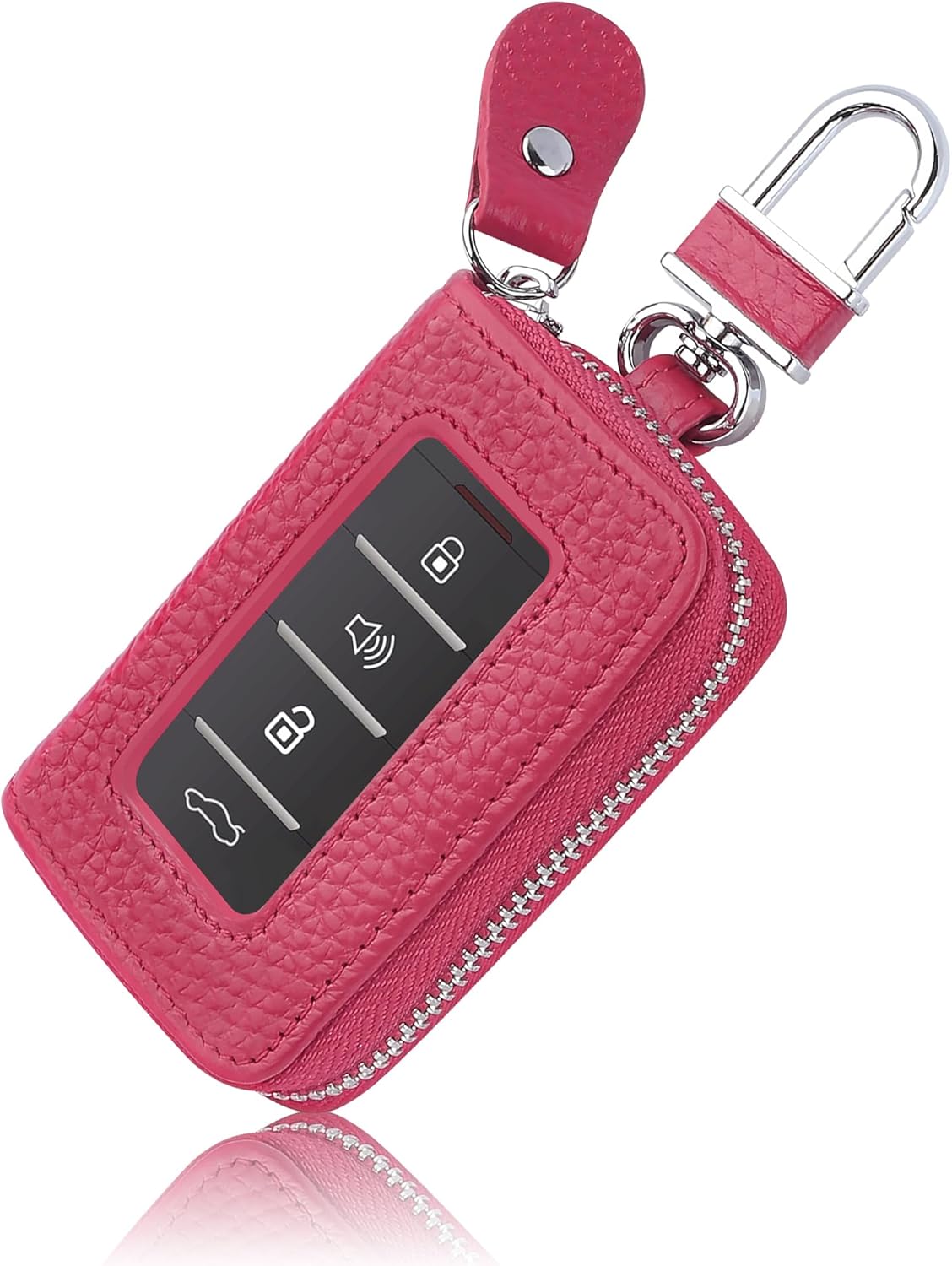 Car Key Fob Case for Replacing Old Key Fob Cover,Genuine Leather Car Key Case Holder with Key Ring & Keychain (Rose)
