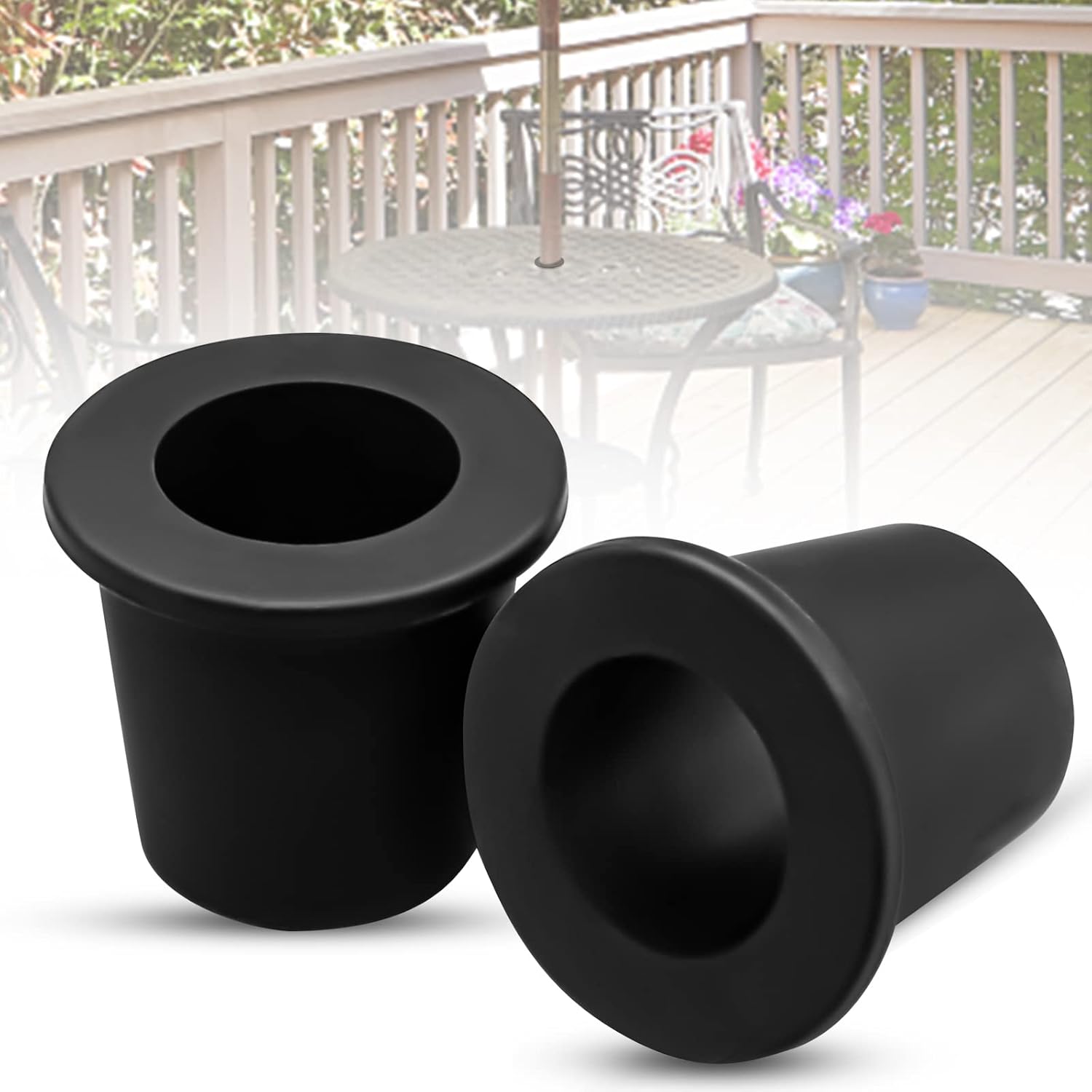2Pcs Patio Table Umbrella Hole Ring Plug, Silicone Pool Sleeve Stabilizer Cone Wedge, Table Insert for 2-2.5 Inch Hole or 1.5 Inch Adapter (Black)