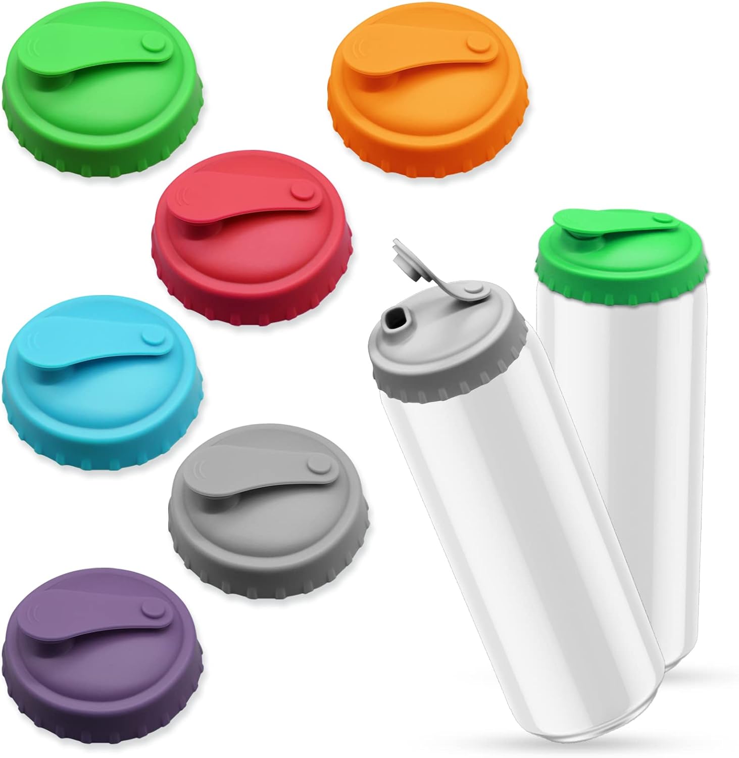 6Pcs Soda Can Cover Lids, Silicone Can Lid Can Protector, Reusable Can Toppers Can Top for Soda Coke Pop Beer Energy Drink Juice Beverage, Soda Can Lids for 2.1In Standard Cans Top (Assorted Colors)