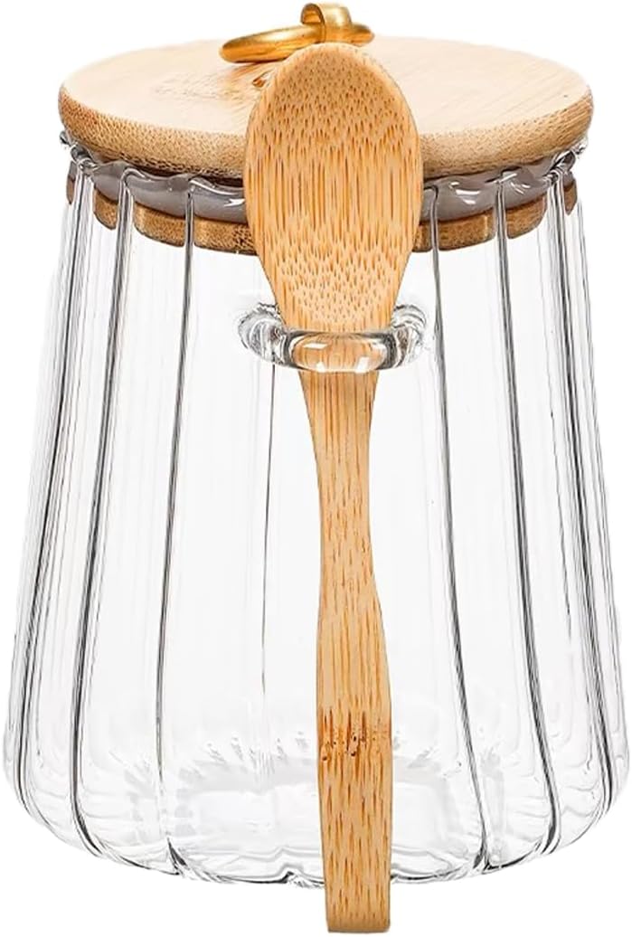 Sugar Bowls Sugar Container 25.36 FL OZ Glass Coffee Canister Airtight Food Storage Jar with Lid and Spoon Candy Jar Coffee Bar Accessories Storage Beans Powder (Conical)