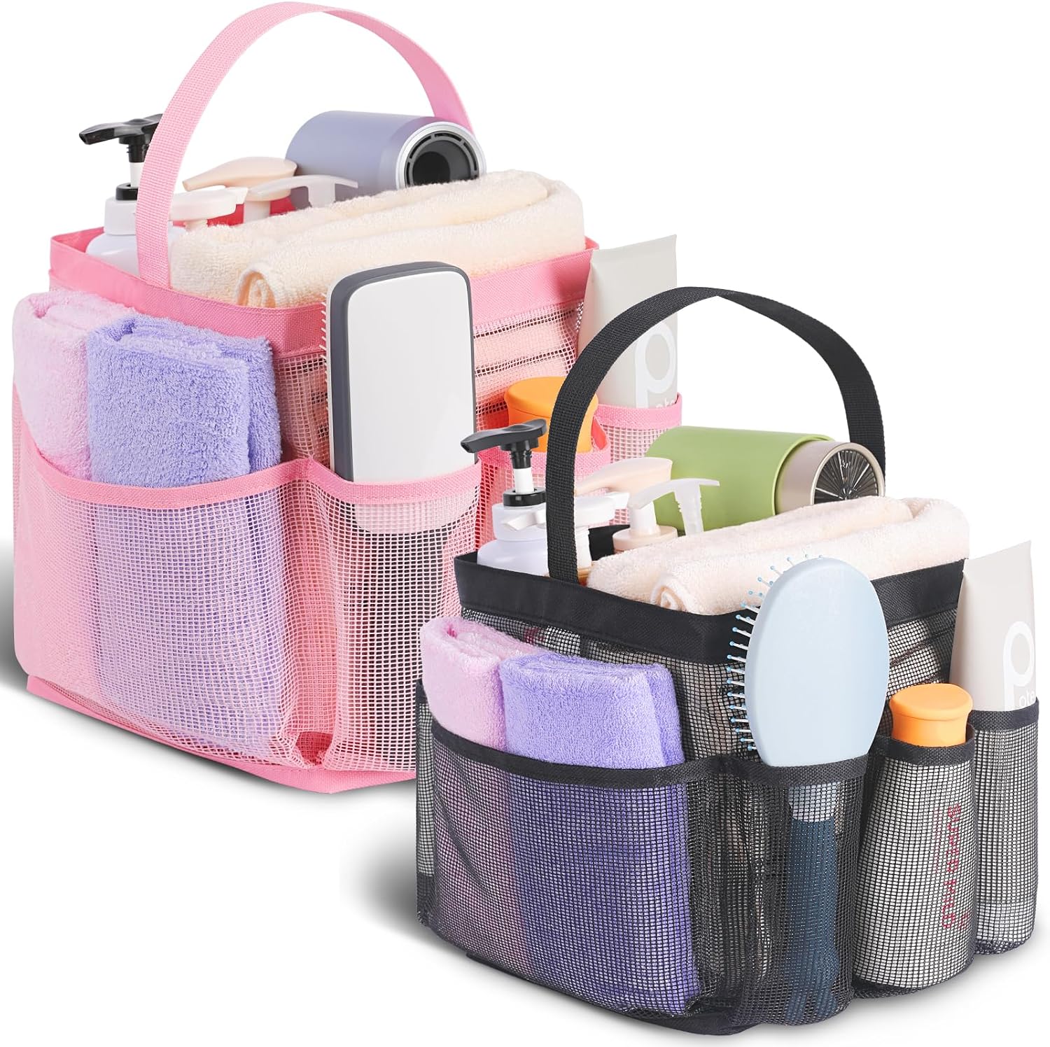 2 Pack Mesh Shower Caddy Portable for College Dorm Room Essentials, Shower Caddy Dorm with 8-Pocket Large Capacity,Shower Bag for Beach,Swimming,Gym