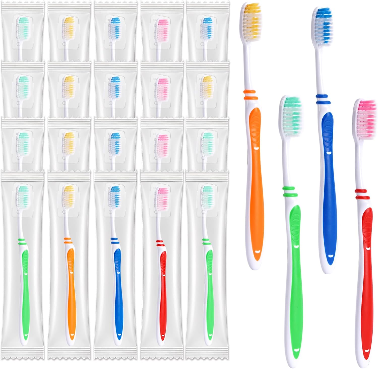 100 Pack Bulk Toothbrush Package with Covers Premium Quality Individually Wrapped Tooth Brushes, Soft Bristle Toothbrushes for Adults & kids, Hygienic Cap Donations, Travel, Hotels, Homeless