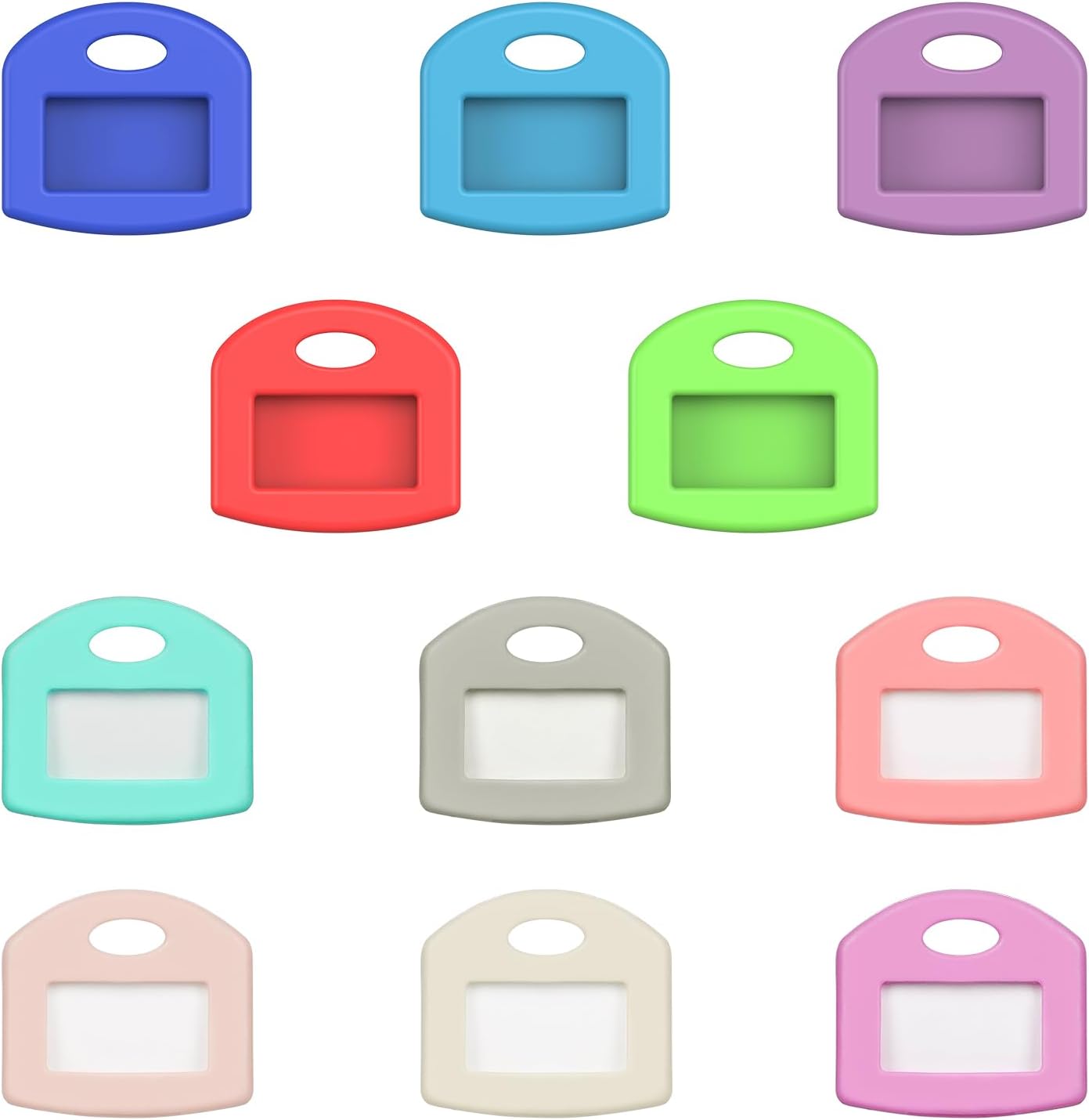 37 Pcs Key Covers Caps 1 Inch Key Covers Protectors with Clear Windows and Blank Paper Labels, Soft Key Identifiers for Standard Regular Thin Flat House Keys, 11 Colors (Not for Odd-Shaped)