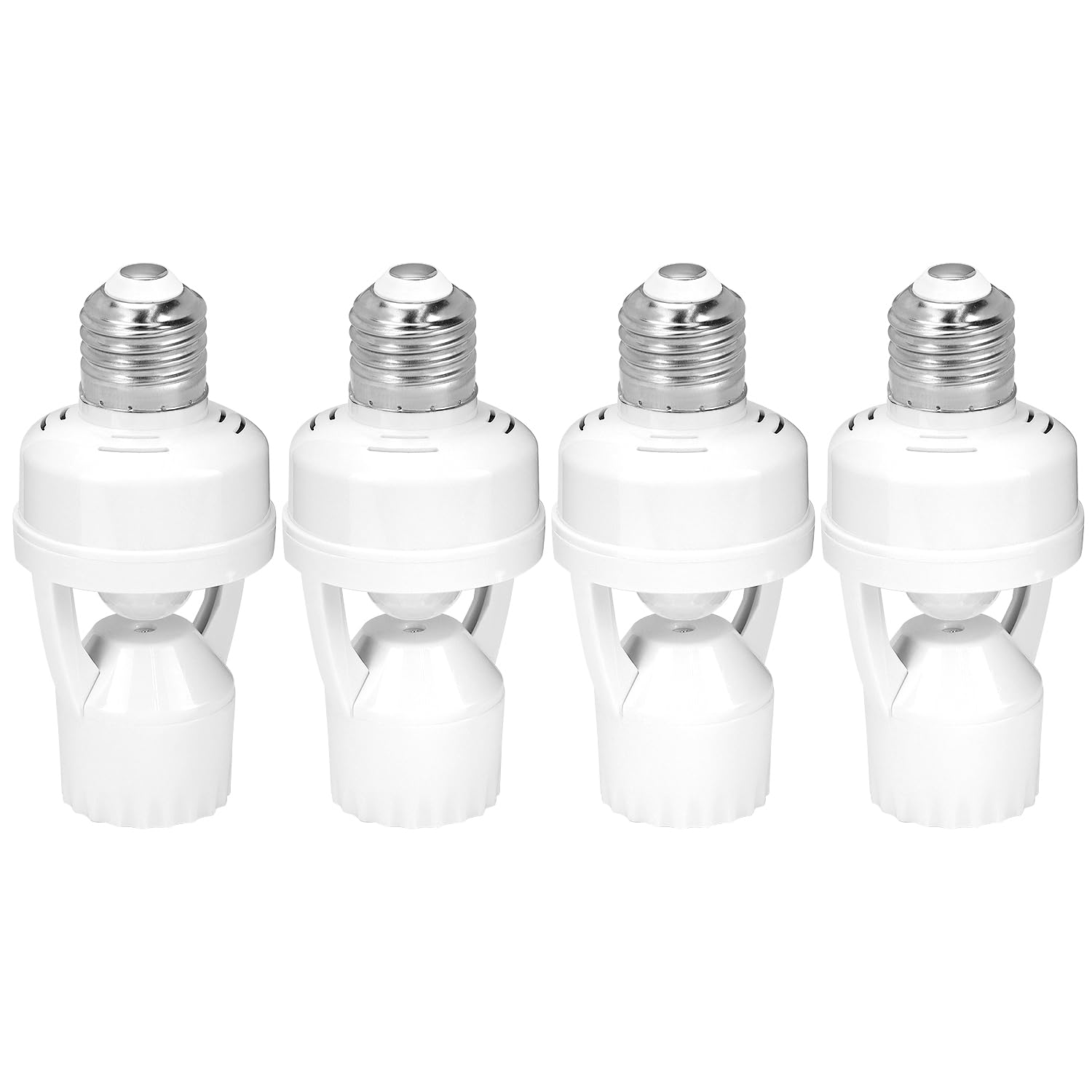 Motion Sensor Light Socket Adapter - 4 Pack E26/E27 Compatible, Adjustable Timing & Lux, Auto Motion Sensor Light Sockets Security Light Bulb Socket for Basements, Garages, Door Porch