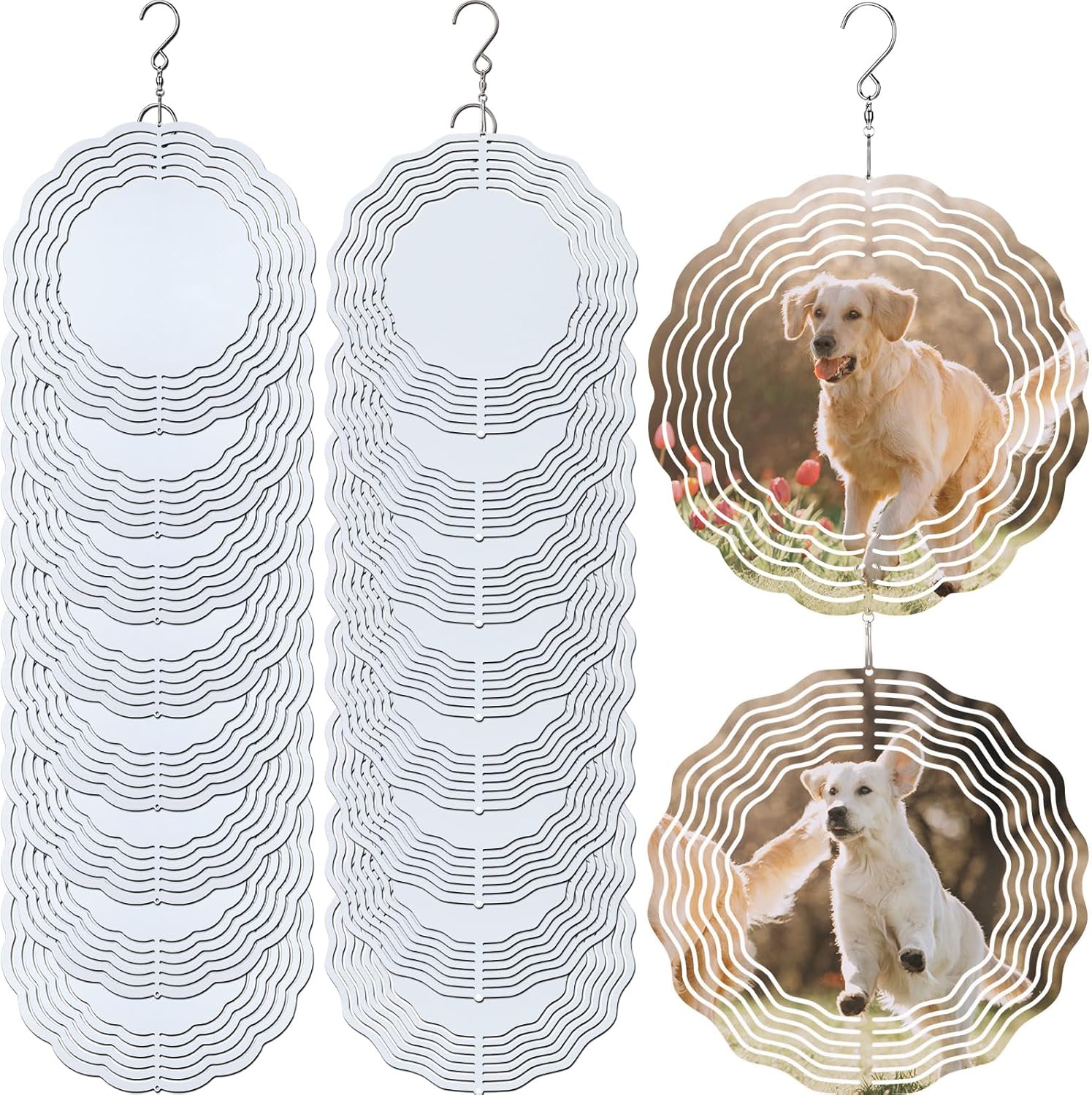 16 Pack 8 Inch Sublimation Wind Spinner Blanks 3D Aluminum Wind Spinners Hanging Wind Spinners DIY Crafts Ornaments Bulk for Indoor Outdoor Garden Yard Window Front Door Decoration, 2 Styles