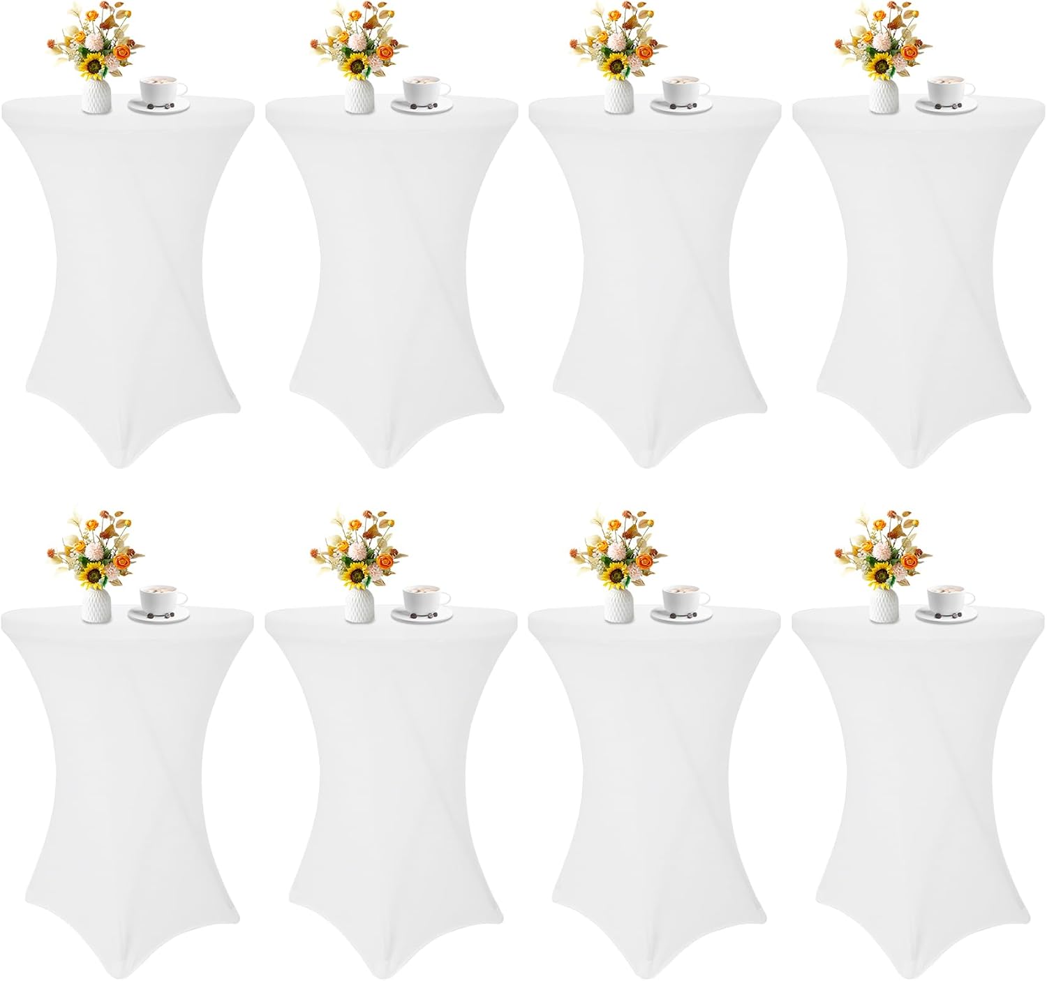 8 Pack Cocktail Table Covers 32x43 Inch Fitted Stretch Spandex Square Corners White Table Cover High Top Cocktail Round Tablecloth for Party, Wedding, Birthday, Banquet(White)