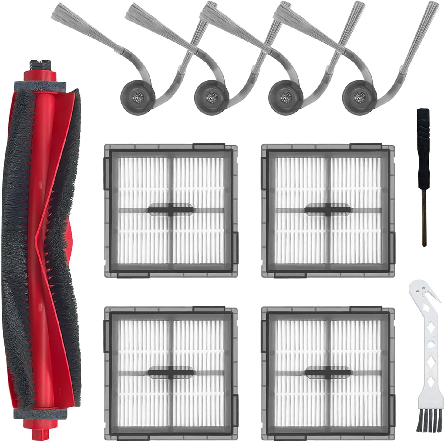 Replacement Parts for Roborock Q10 S5, Q10 X5, Q10 S5+, Q10 X5+ Robot Vacuum Cleaner Accessories, 1 Main Brush, 4 Side Brushes, 4 Filters, 1 Cleaning Tool, 1 Screwdriver