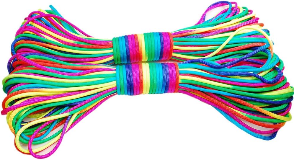 Colorful Rainbow Paracord Cord Rope Type III 7 Strand Parachute 550 Cord Bracelet – Available in 10ft 20ft 50ft 101ft 328ft (101ft (31M))