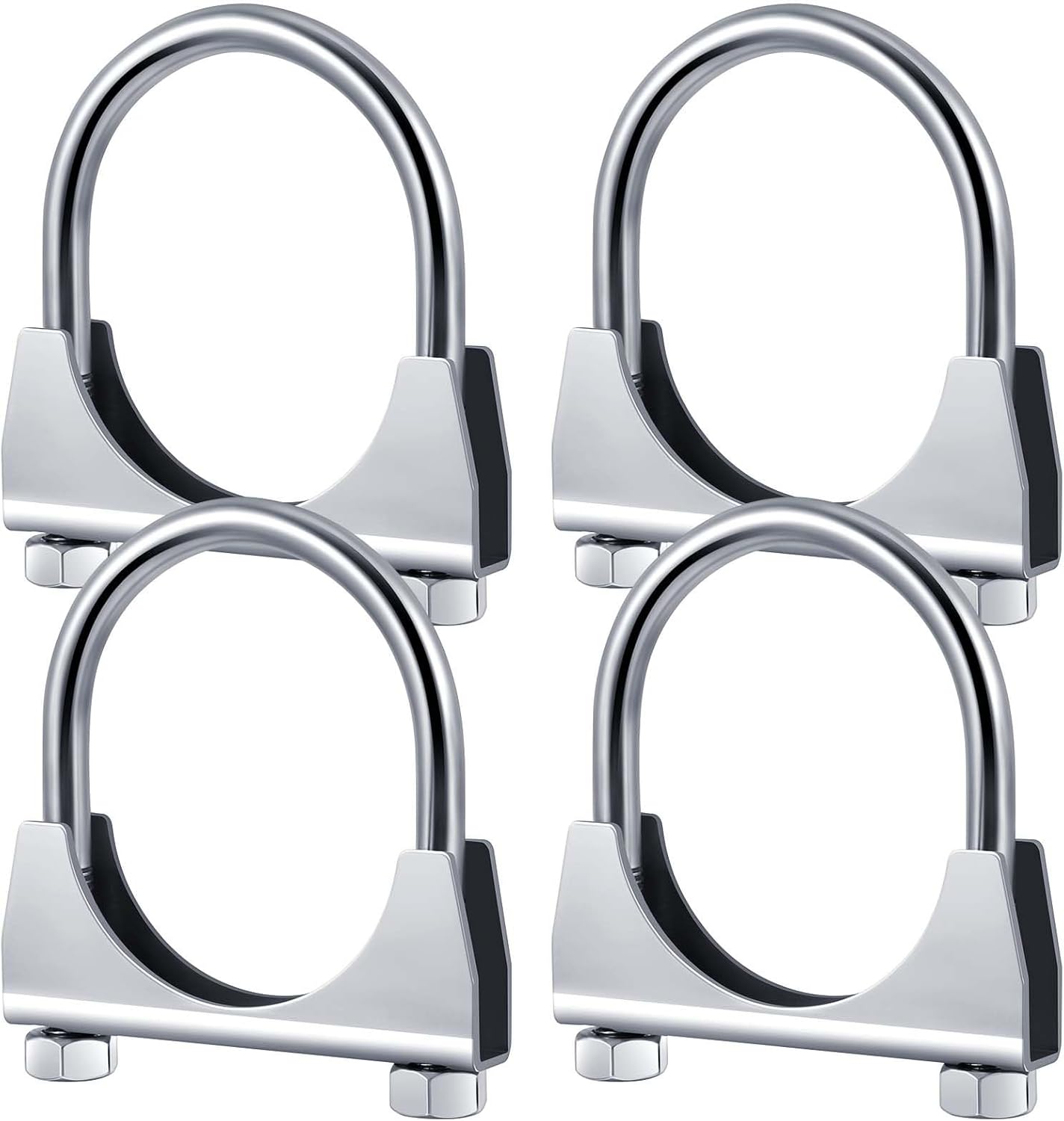 4 Pcs 2-1/2" Exhaust Clamp Heavy Duty U-bolt Exhaust Clamp - Saddle Design Muffler Pipe Connector, Tip Hook Clip, Galvanized Iron, Fits 2.5" Od Pipes