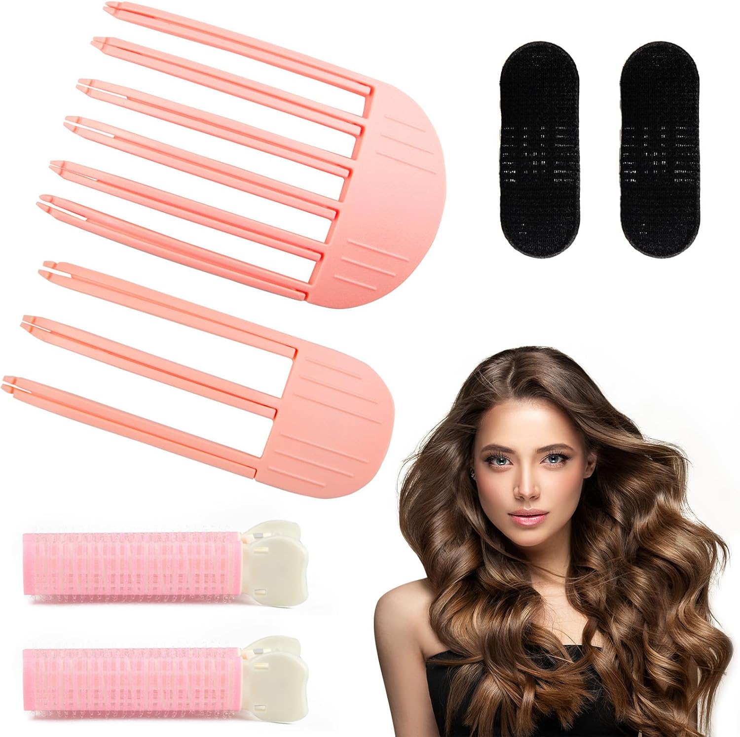 6Pcs Volumizing Hair Clips - Hair Volume Clips for Fluffy Bangs, Spong Bun Updo Volumizing Hair Root Clips Hair Comb Tool (Pink)