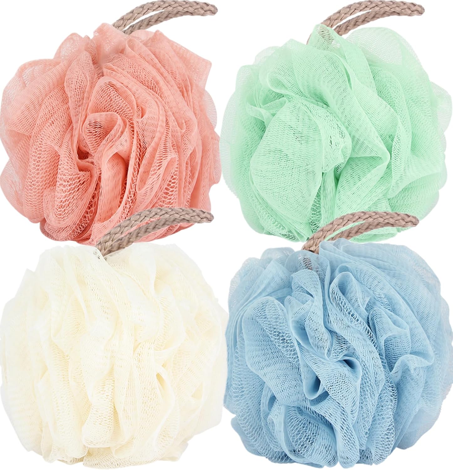 Store Bath Sponges Shower Loofahs Large Mesh Balls Sponge 4 Colors for Body Wash Bathroom Men Women - Pack of 4 Scrubber Cleaning Loofah Bathing Accessories (50g)