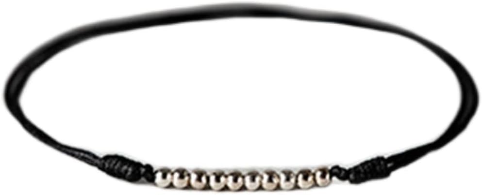 Sterling Silver Anklet Lucky Beads Anklet for Women Men Red String Black Cord Foot Bracelet Vintage Braid Adjustable Anklet Feng Shui Wealth Prosperity Attract Money Good Fortune