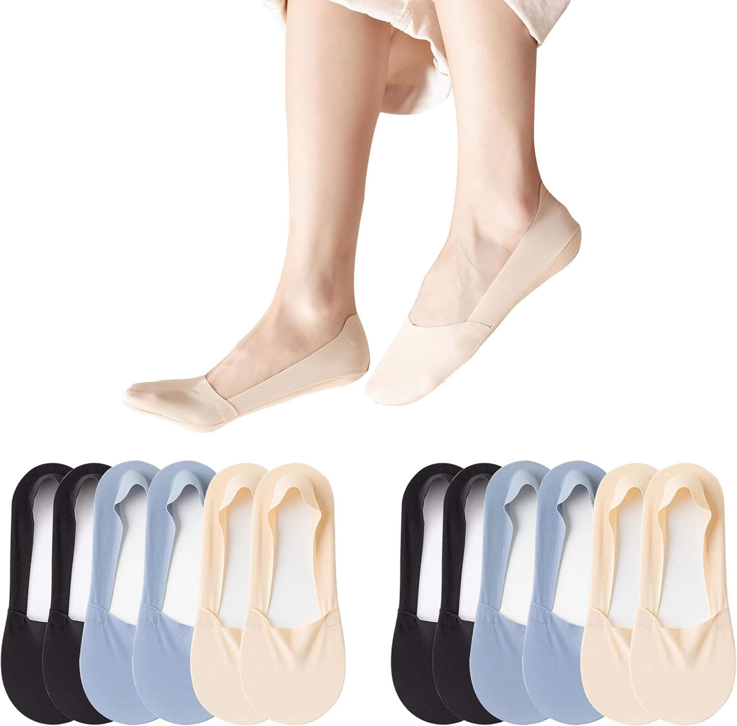 6 Pack No Show Socks Women Thin Socks Low Cut Liner Socks Non Slip Invisible for Flats Boat