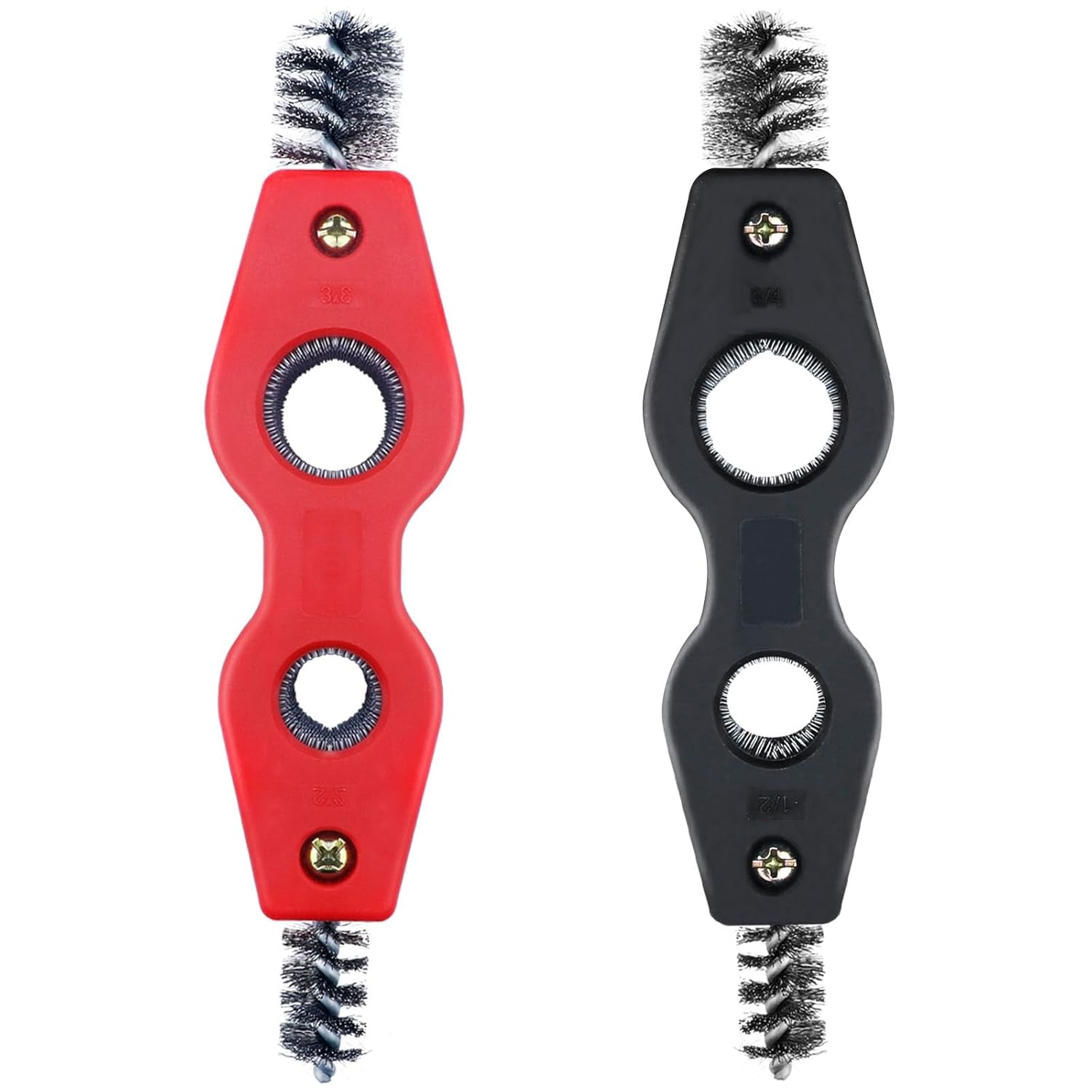 2 PCS 4 in 1 Copper Tubing Brush, 1/2 in and 3/4 in Copper Pipe Cleaner, Stainless Steel Coppers Tubing Wire Brush Cleaning Inside and Outside Thread, for Plumbing Installation, Soldering