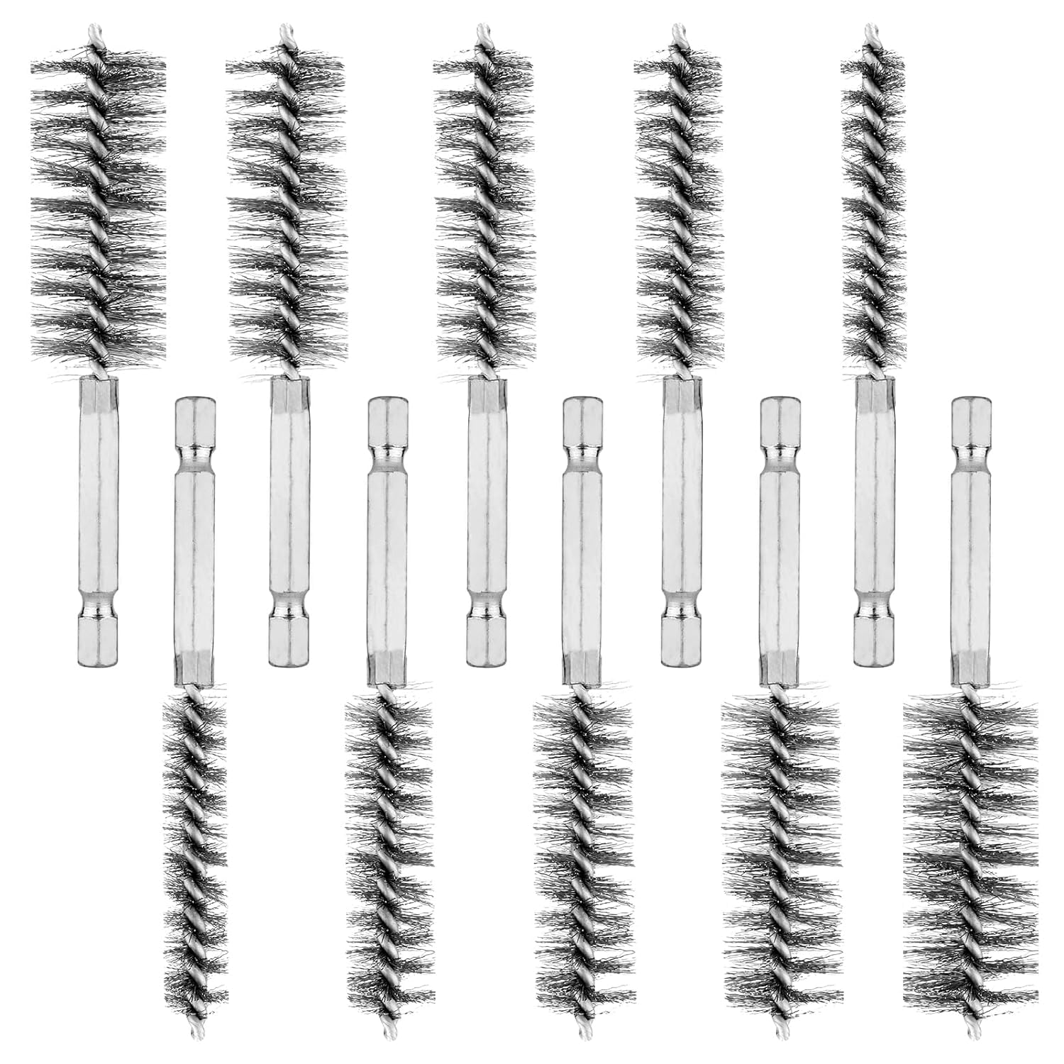 10 Pieces of Wire Brush Drilling Cleaning Brush Set, Stainless Steel Hole Cleaning Brush, 1/4 Inch Hexagonal Handle Tube Cleaning Drill Bit Wire Brush