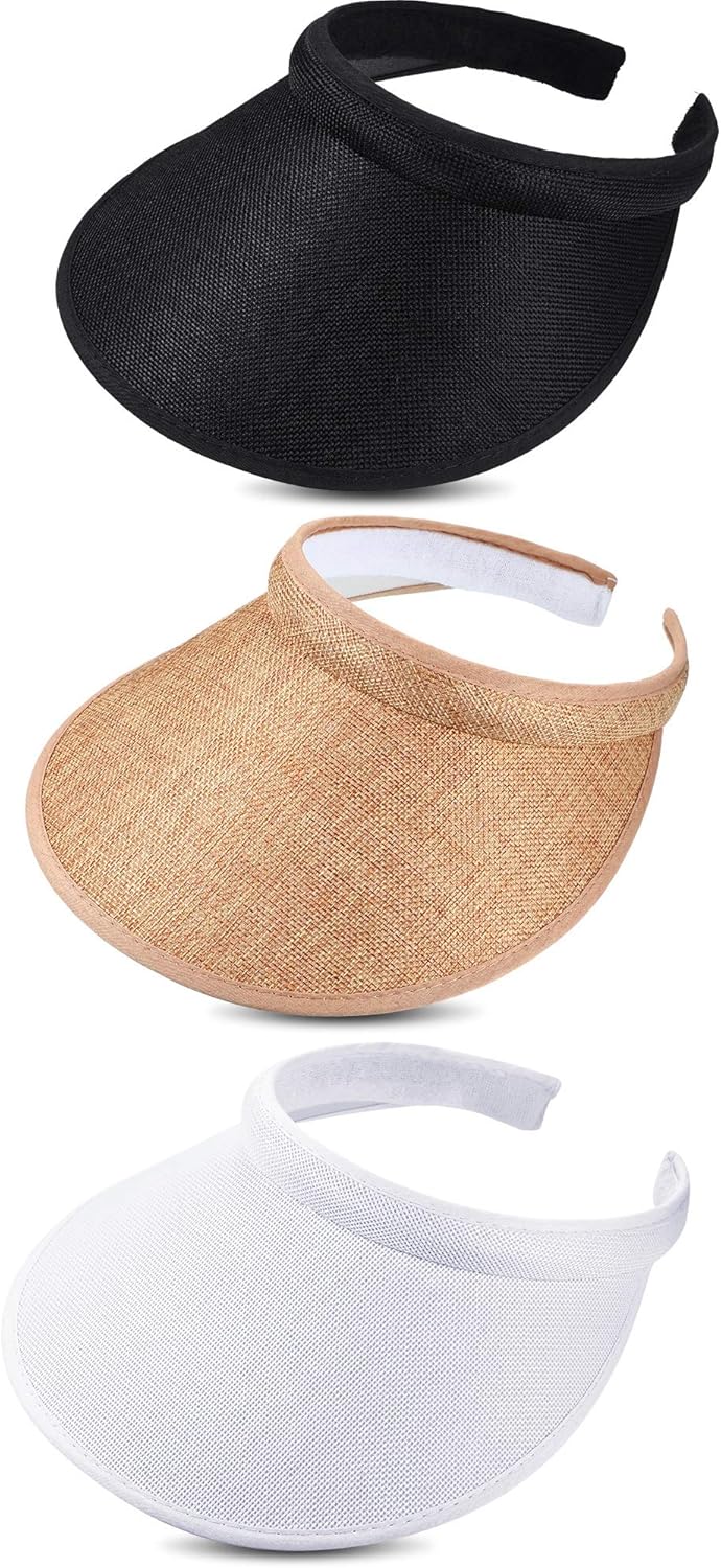 3 Pieces Sun Visor Hats Summer Wide Brim Clip on Beach Adjustable Large Brim Cap Golf Hat for Women