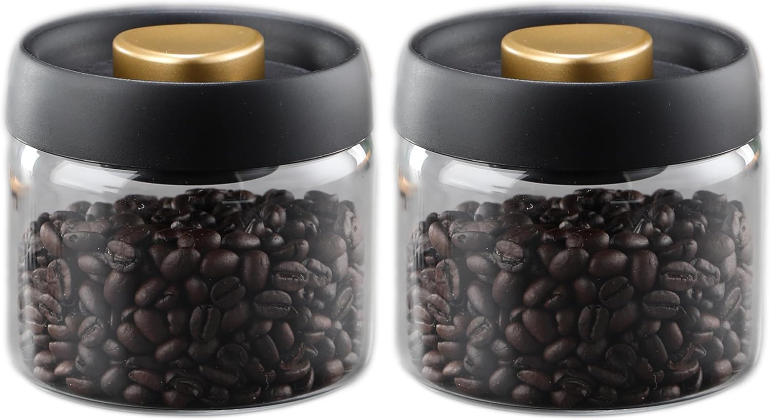 Airtight Borosilicate Glass Coffee Bean Storage Container with Vacuum Sealed Lid, 2pcs Food Storage Jars for Dry Goods, Coffee Bar Necessity