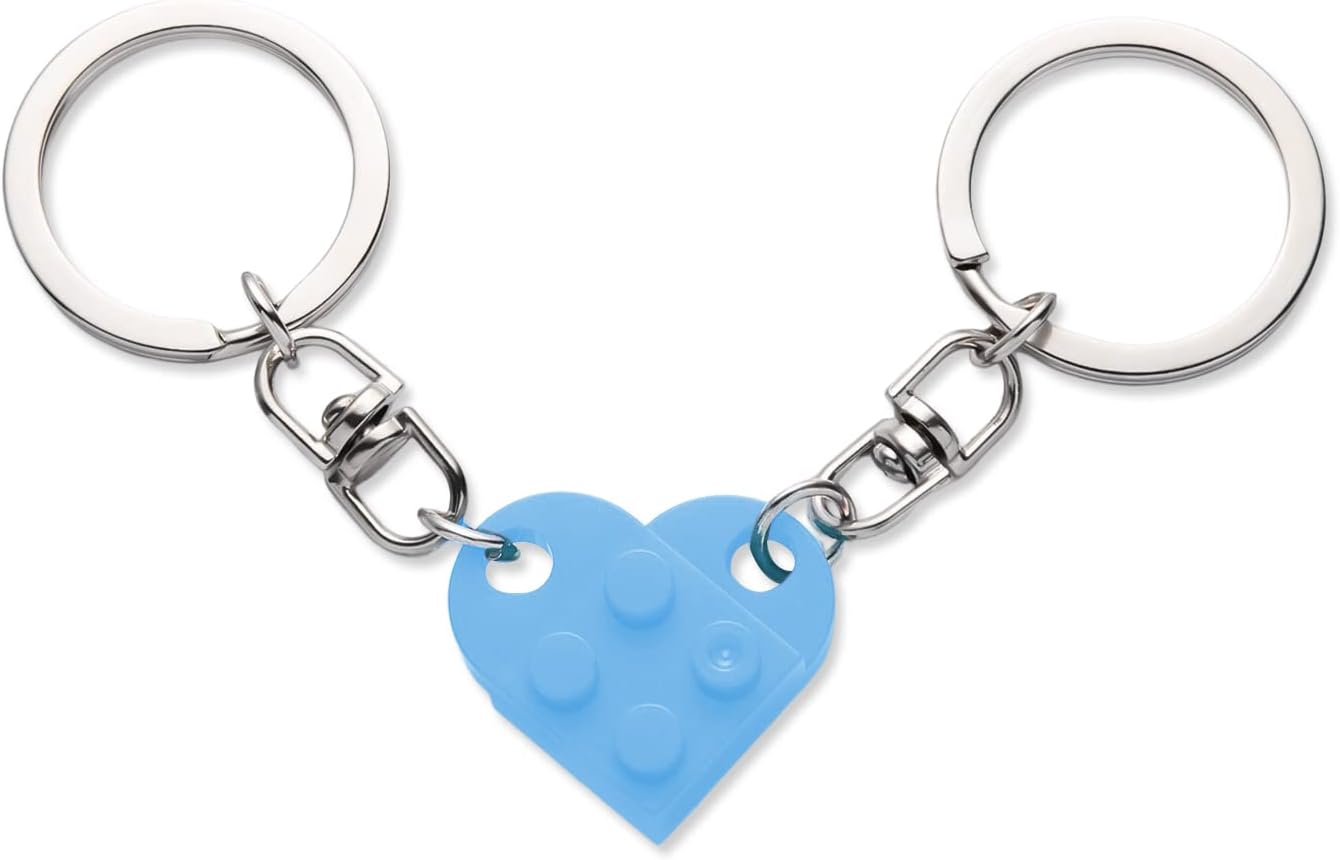 Heart Keychain Set, 2pcs Matching Couple Keychains Small Decorations for Party, Valentine's Gift Girlfriend or Boyfriend (Light Blue) -